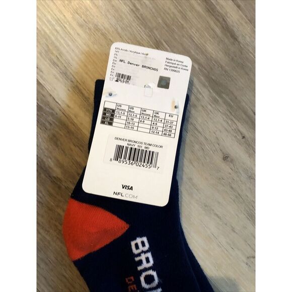 NFL Denver Broncos Reebok Team Logo Adult Crew Socks MD MEN 5-10 W6-11. - Picture 7 of 12